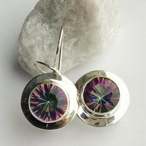 modernist sterling silver Mystic Topaz earrings